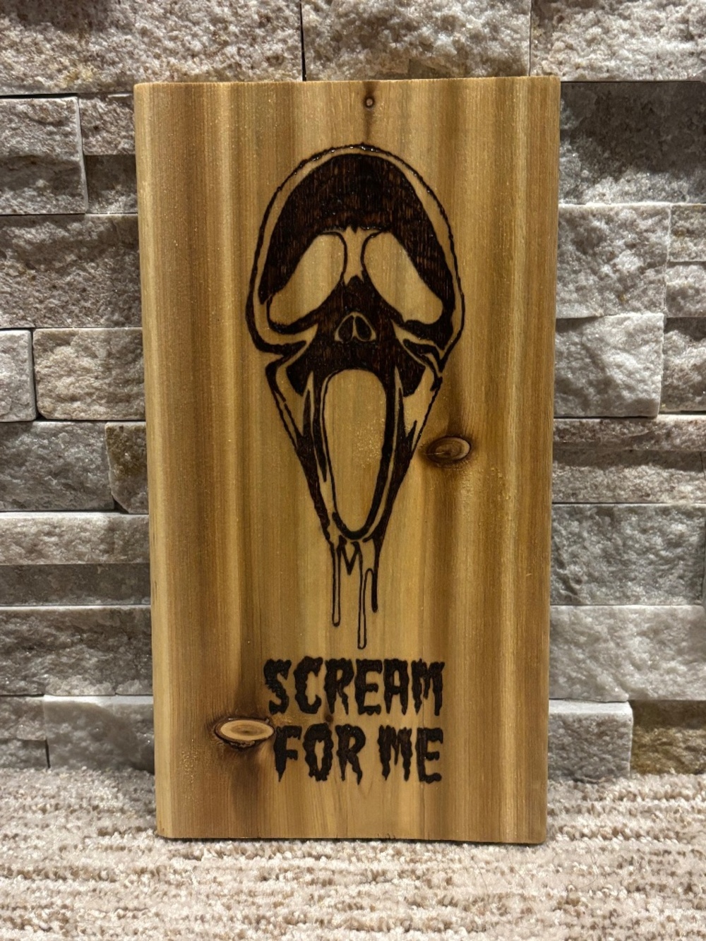 Scream Ghostface “Scream For Me” Woodburned Plaque